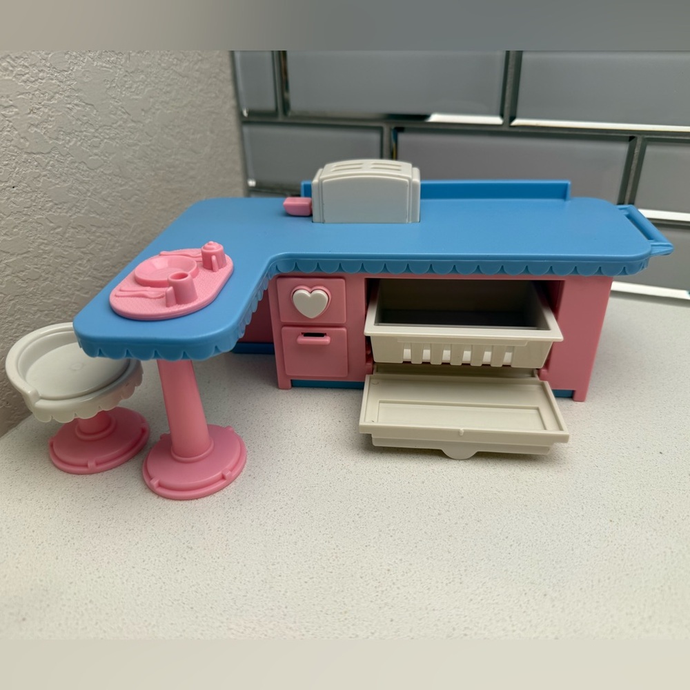 Vintage Playskool Play Around Dollhouse Series Kitchen Island Dishwasher Toaster - Picture 4 of 14